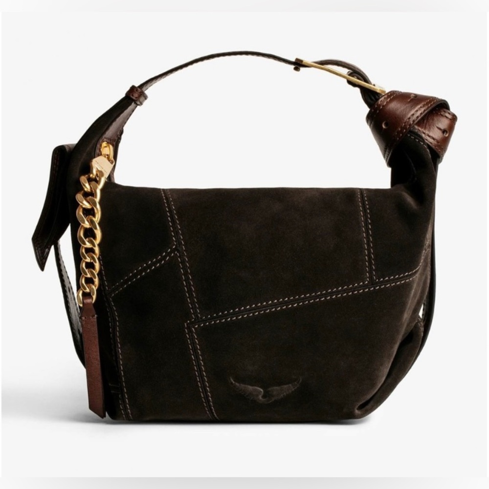 Zadig Voltaire le cecilia brown suede patchwork bag